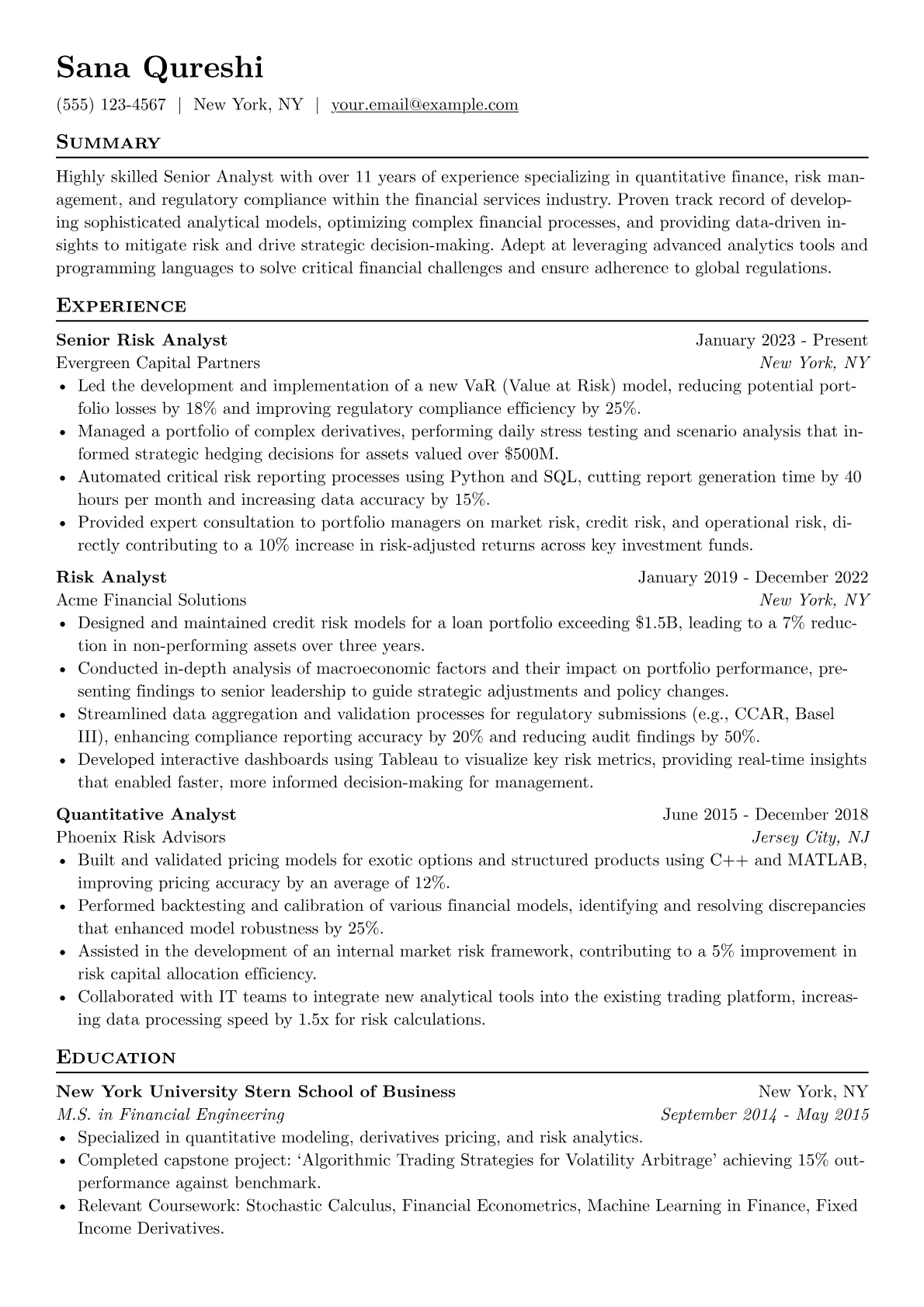 Senior Analyst resume example, Senior Analyst - Financial, page 1