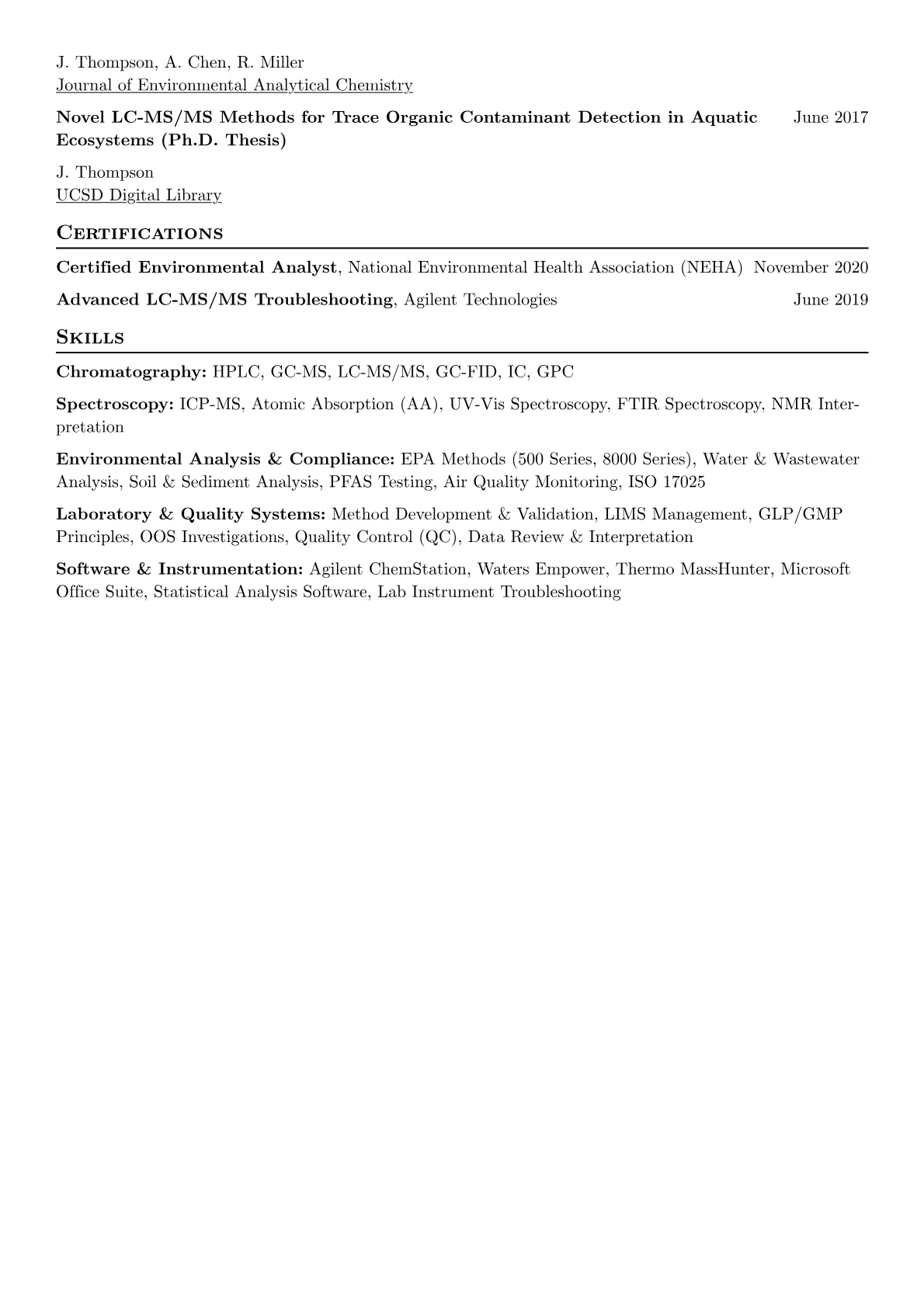 Senior Analytical Chemist resume example, Environmental Analytical, page 2