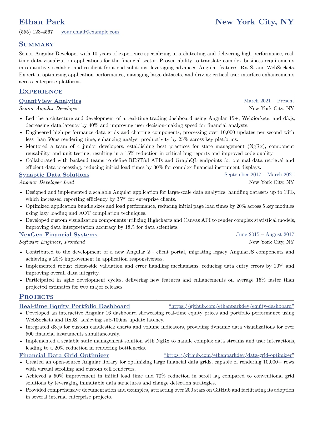 Senior Angular Developer resume example, Senior Angular Developer, page 1