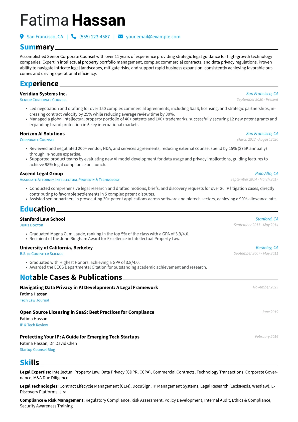 Senior Attorney resume example, Senior Corporate Counsel, page 1