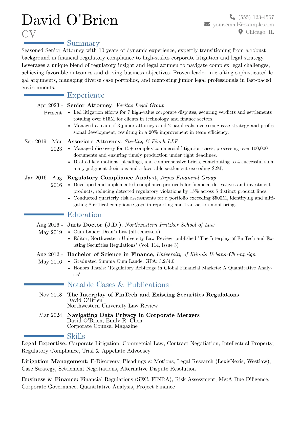 Senior Attorney resume example, Career changer, page 1