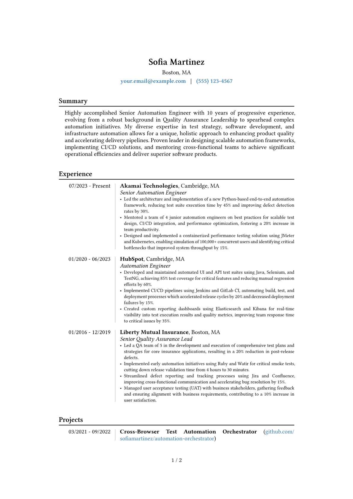 Senior Automation Engineer resume example, Career changer, page 1