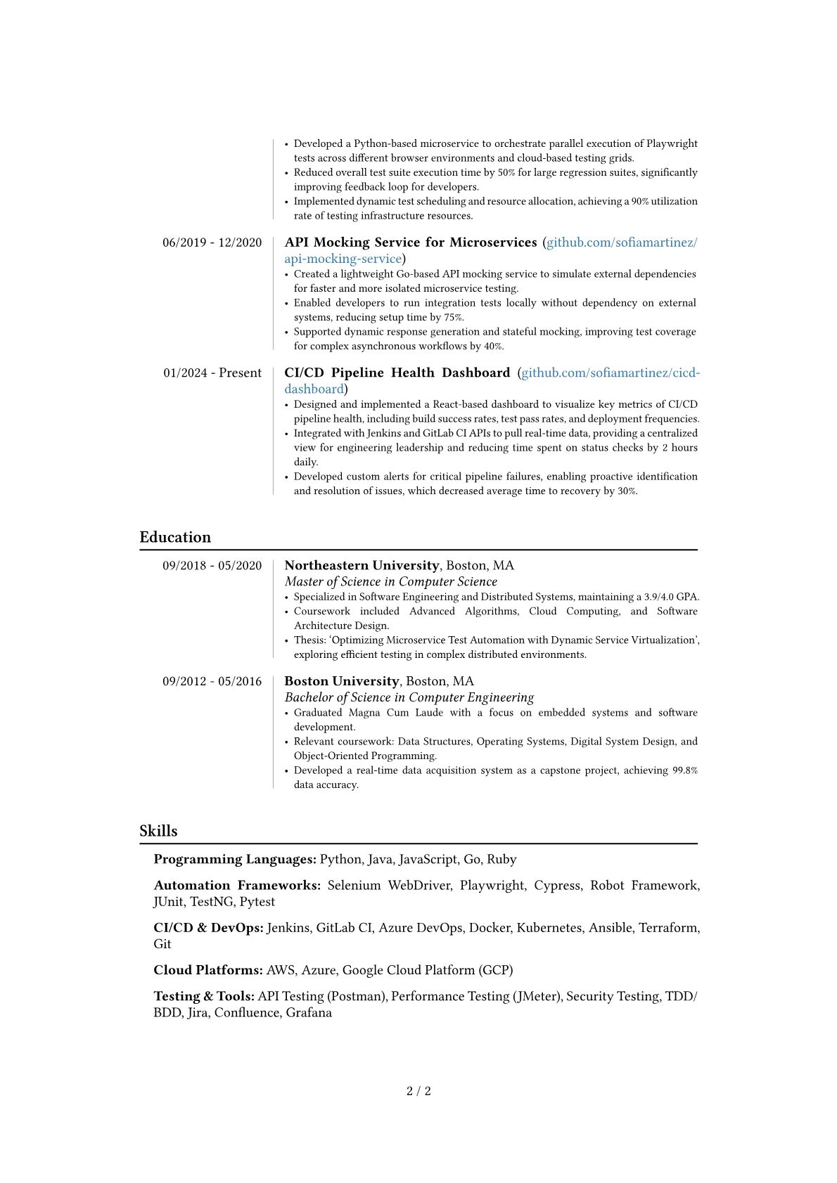 Senior Automation Engineer resume example, Career changer, page 2