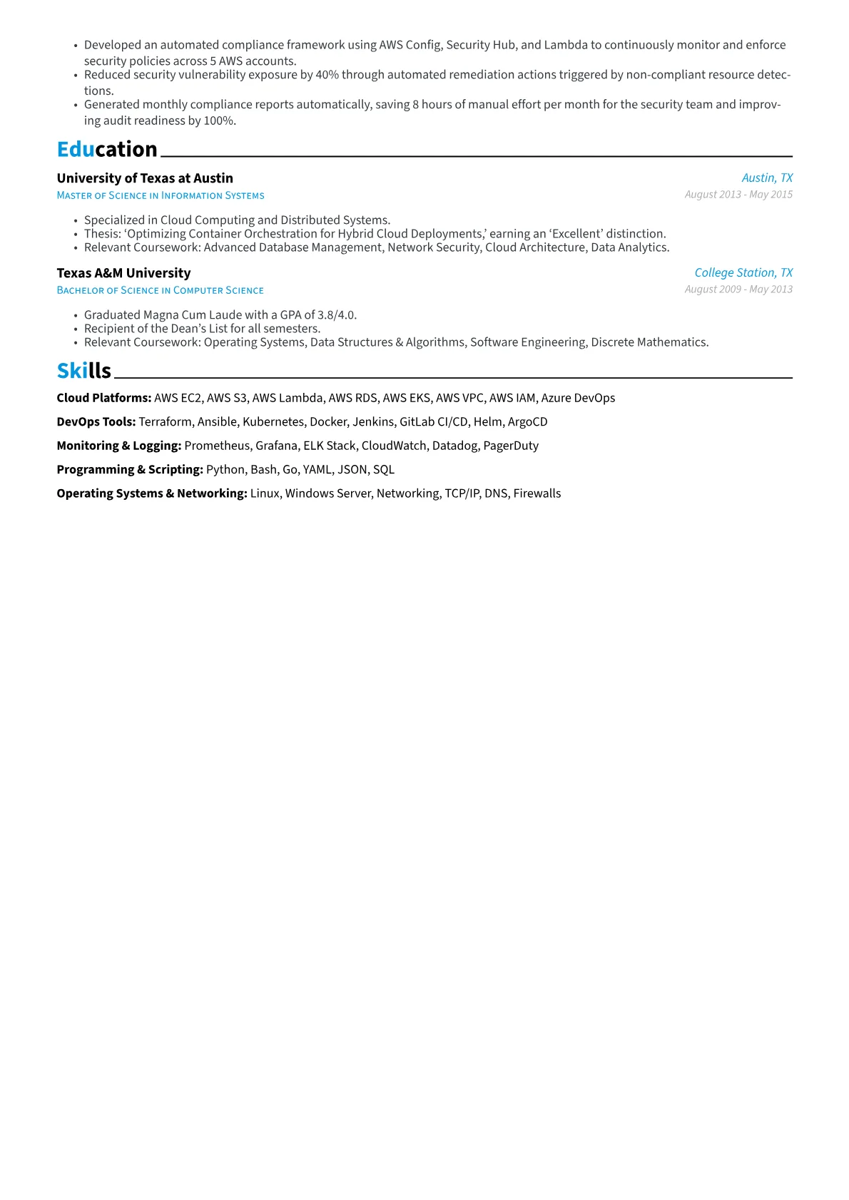 Senior AWS DevOps Engineer resume example, Career changer, page 2