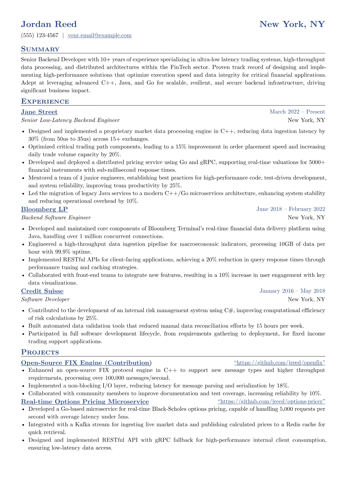 Senior Backend Developer resume example, Programming Languages, page 1
