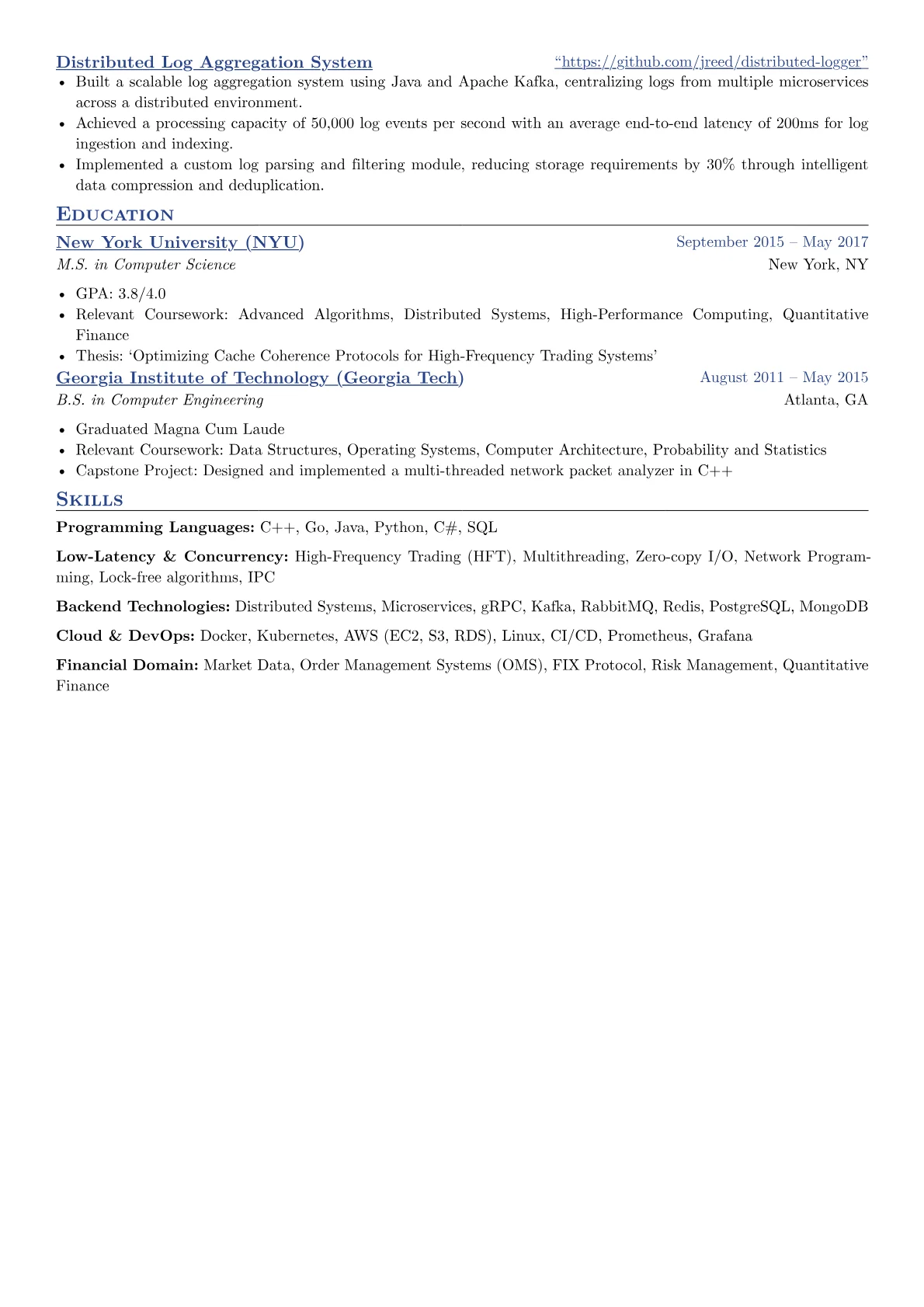 Senior Backend Developer resume example, Programming Languages, page 2
