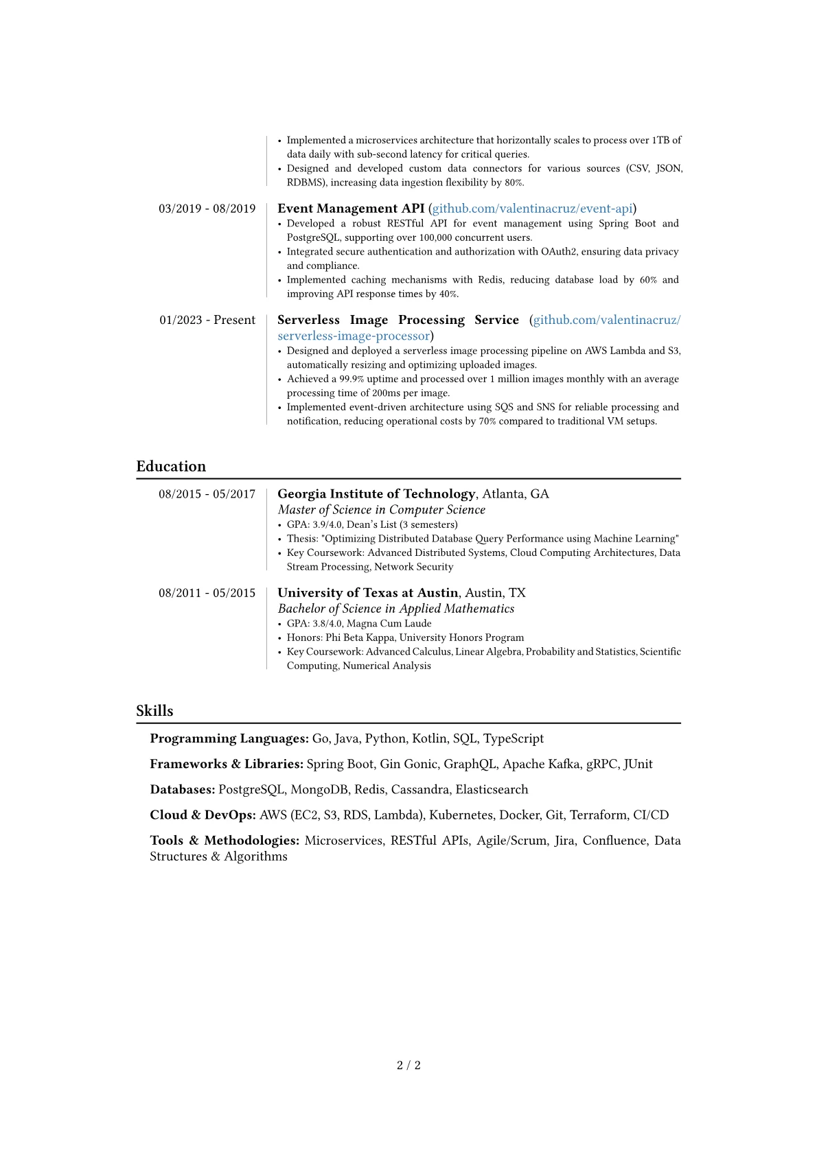Senior Backend Developer resume example, Career changer, page 2