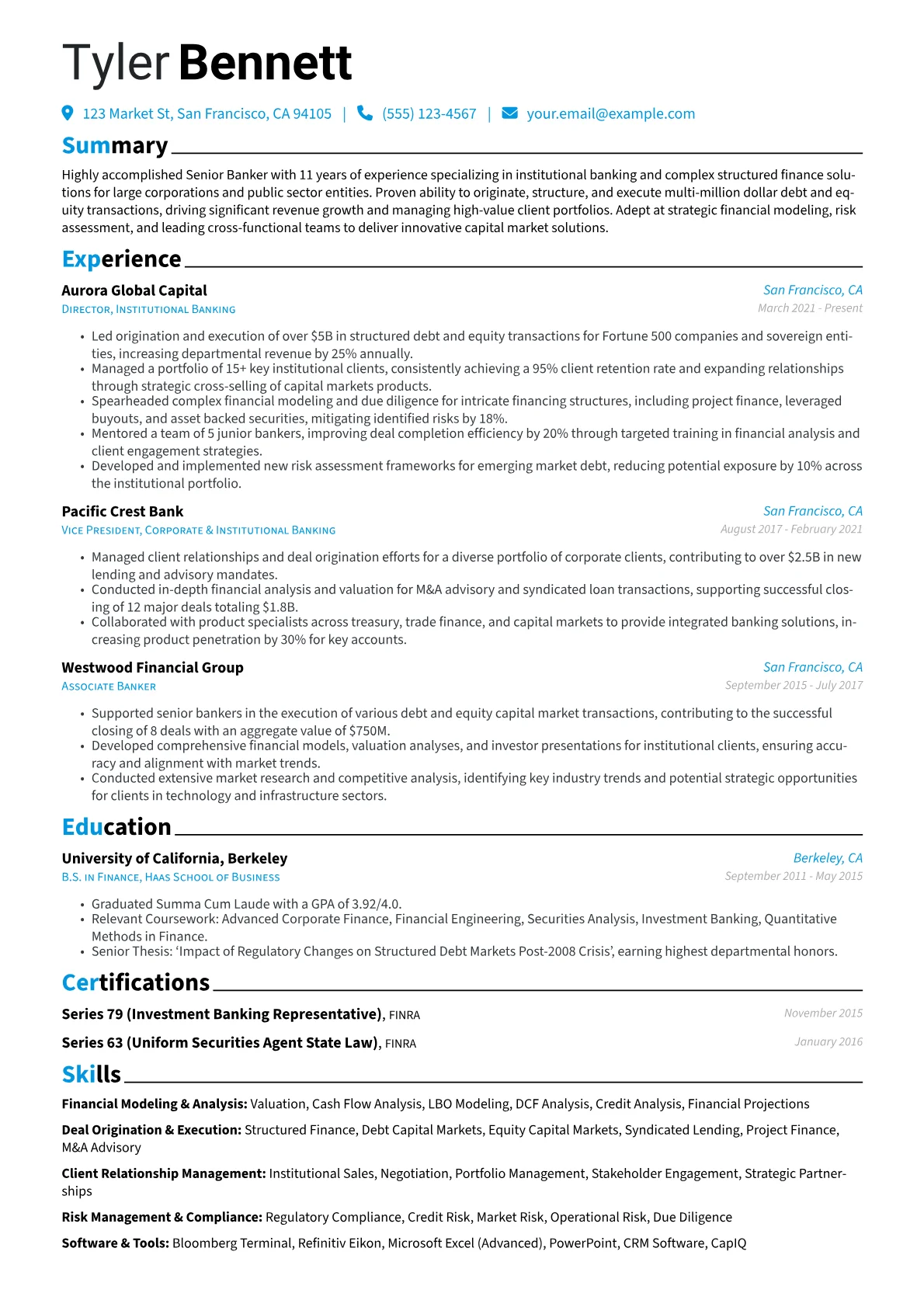 Senior Banker resume example, Institutional Banking, page 1