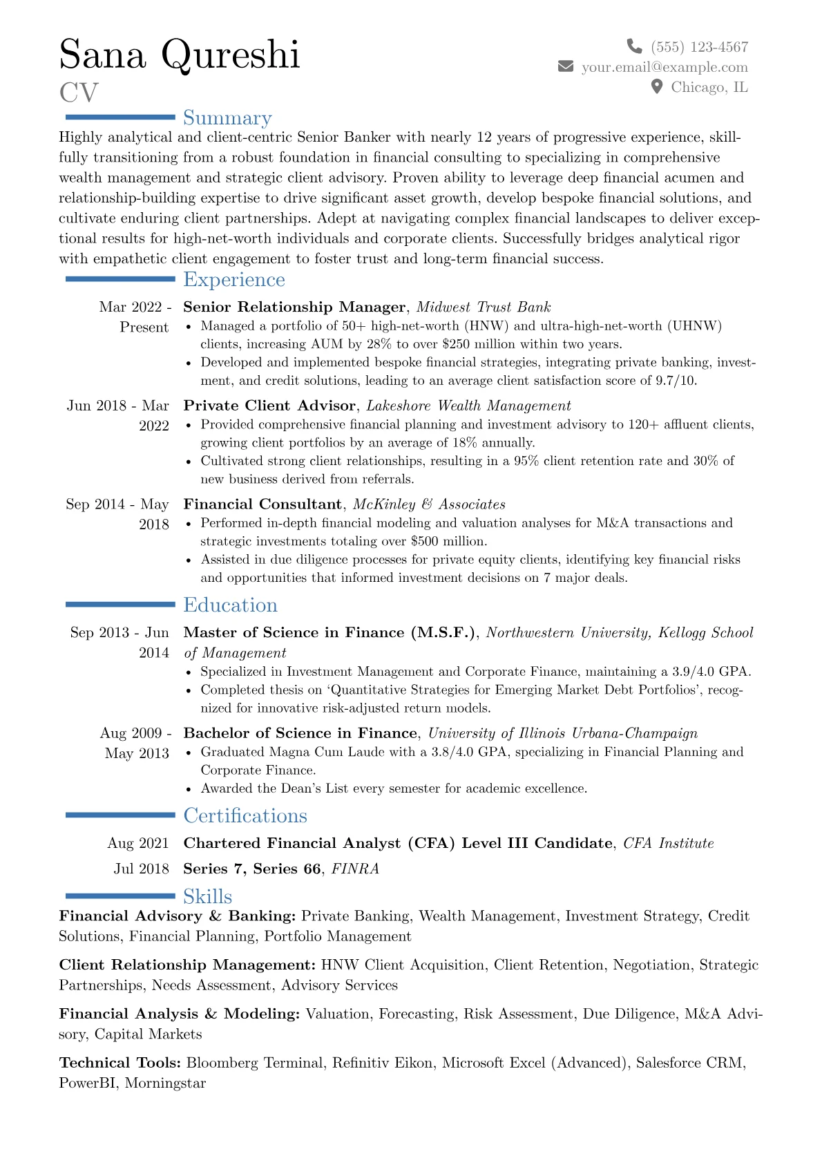 Senior Banker resume example, Career changer, page 1