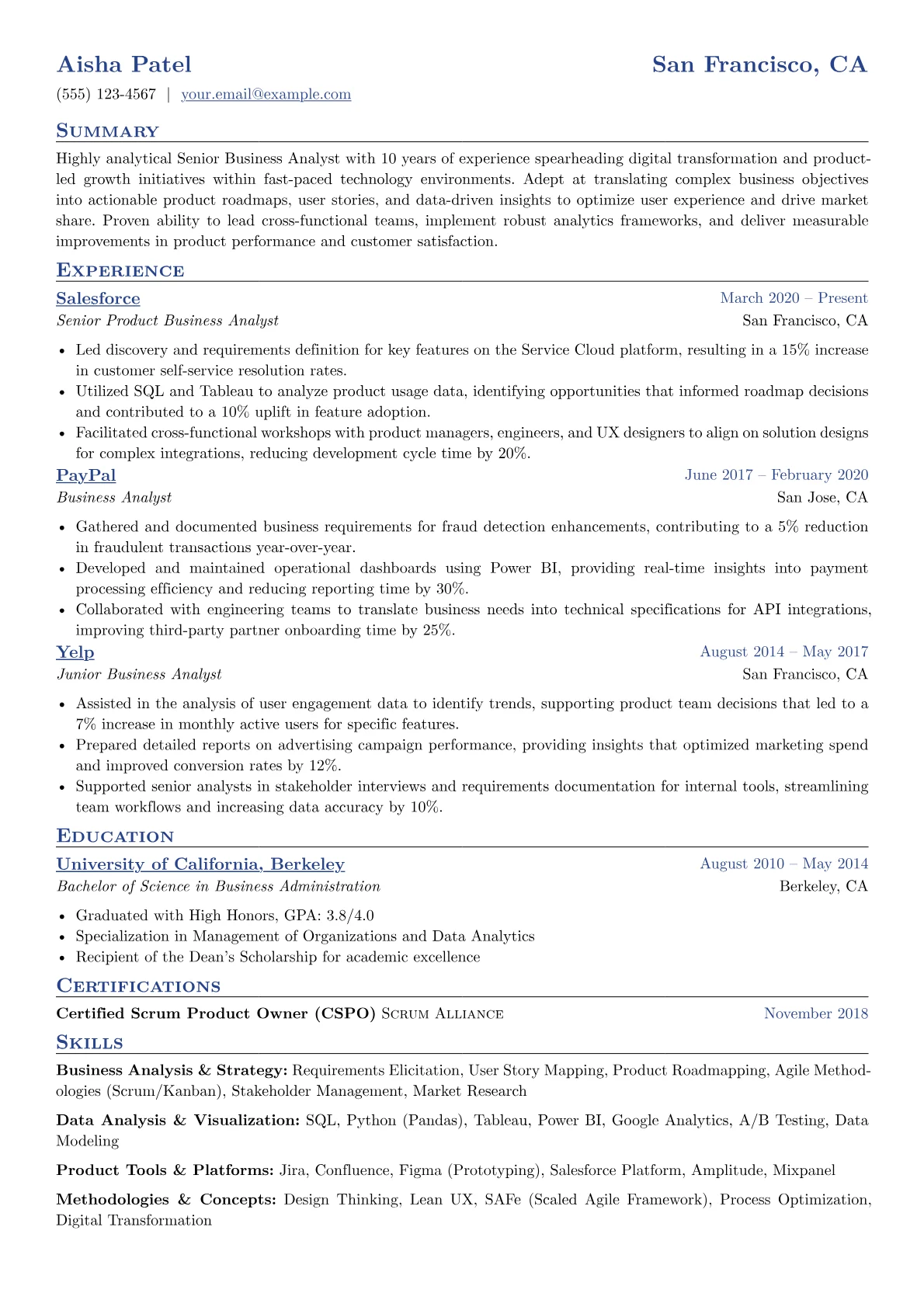 Product-focused Tech BA version - Page 1
