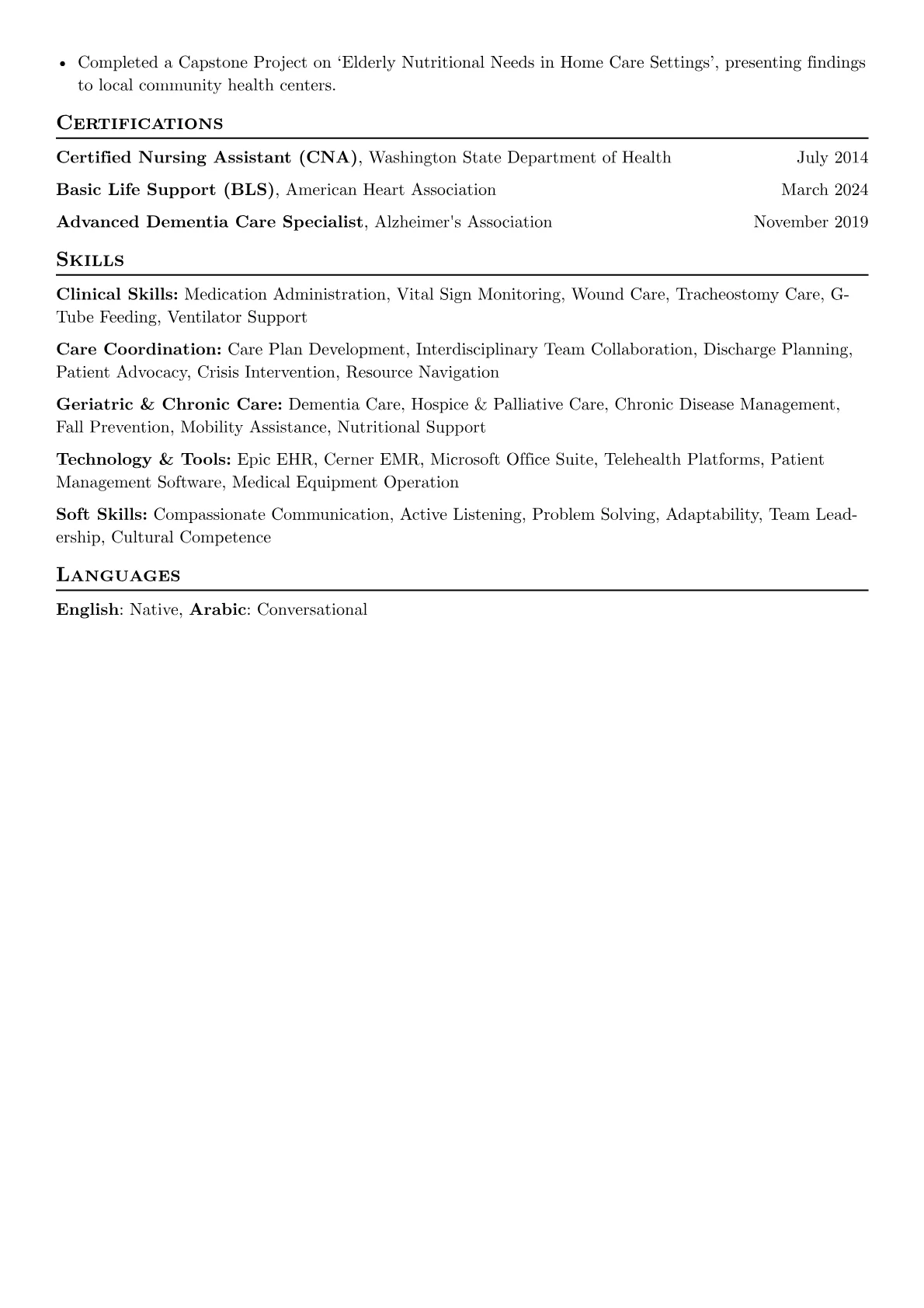 Senior Caregiver resume example, Senior Caregiver - Complex, page 2