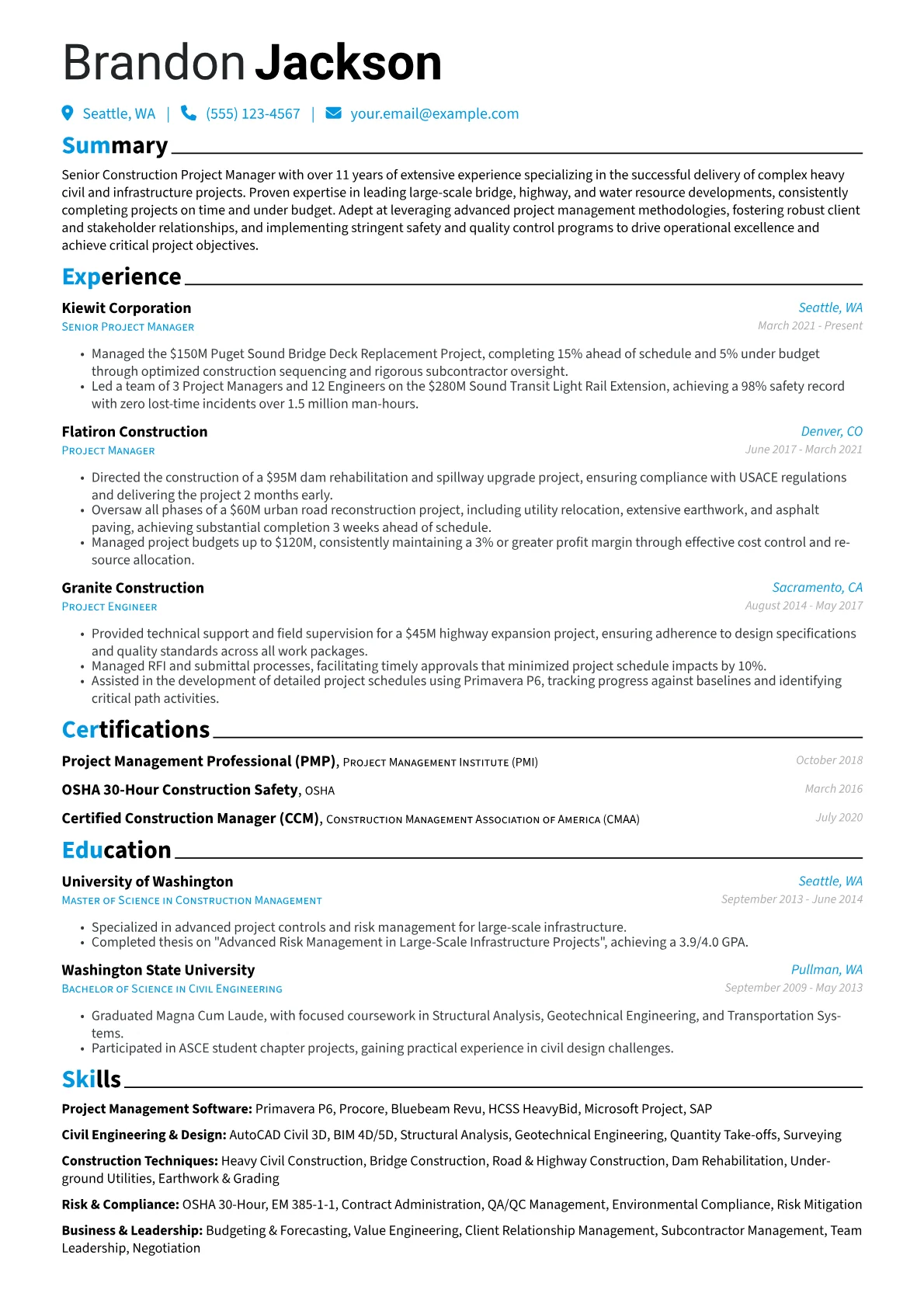 Senior Construction Project Manager resume example, Senior Construction, page 1