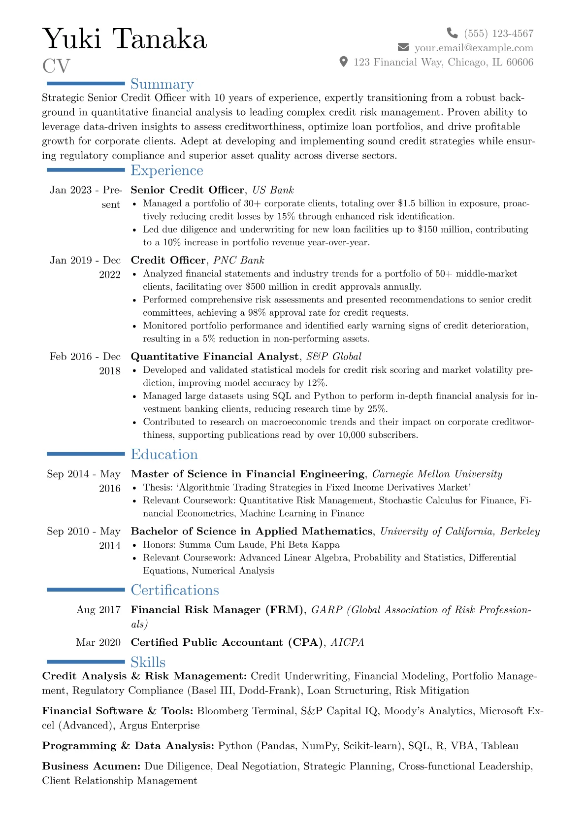 Senior Credit Officer resume example, Career changer, page 1