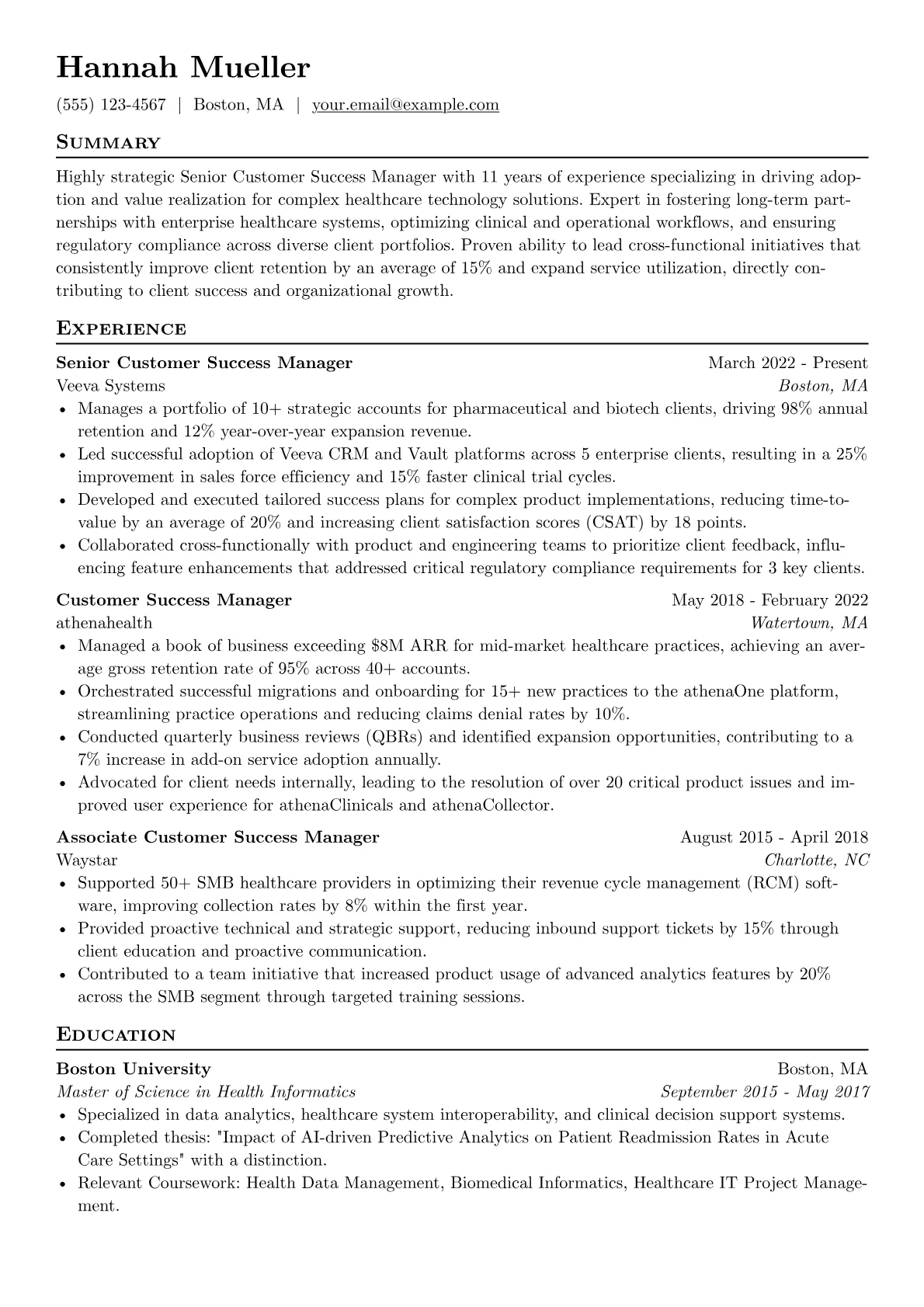 Senior Customer Success Manager resume example, Senior Customer Success, page 1