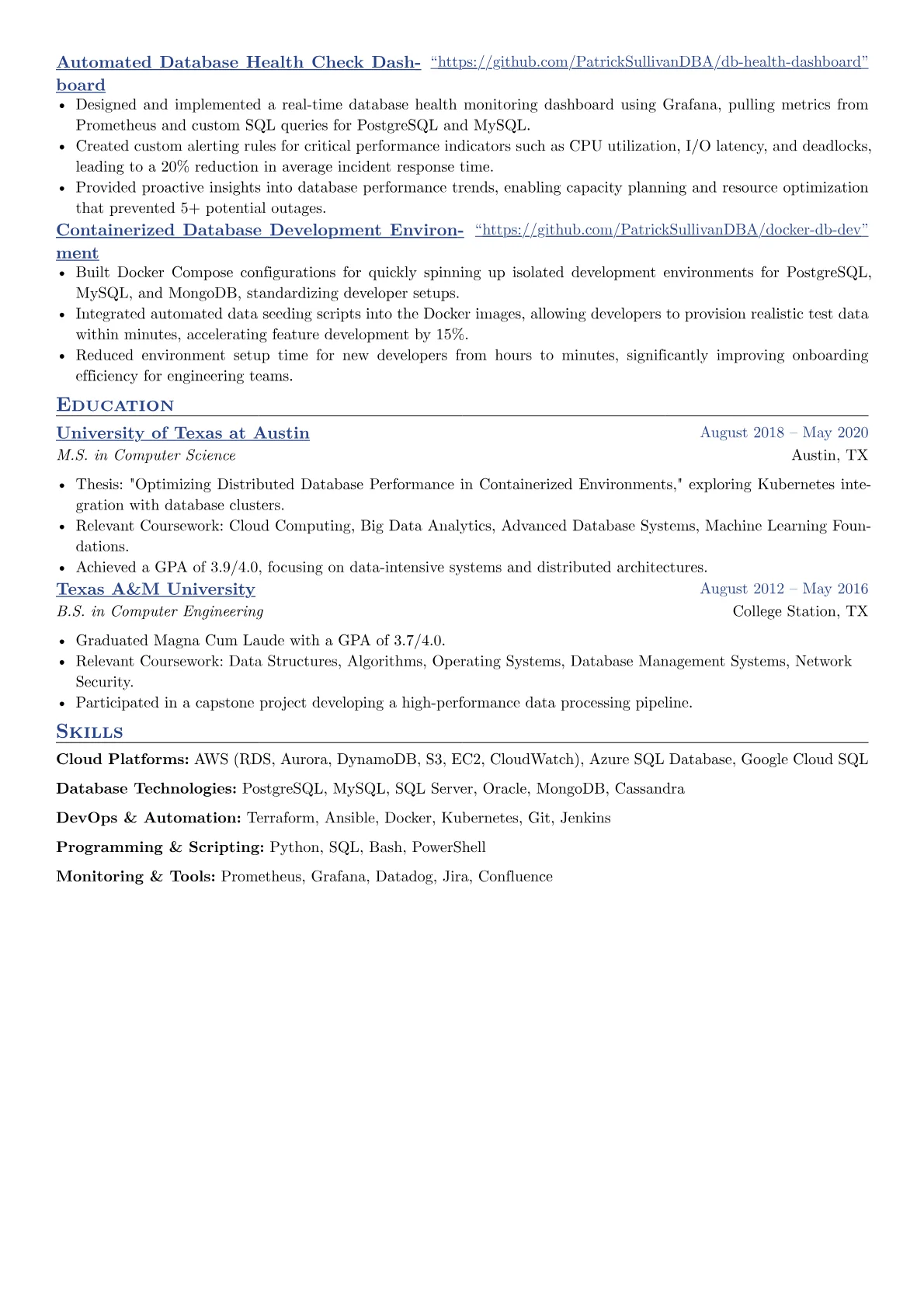 Senior Database Administrator resume example, Senior Cloud Database, page 2