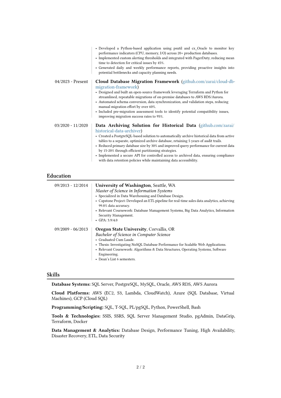 Senior Database Administrator resume example, Career changer, page 2
