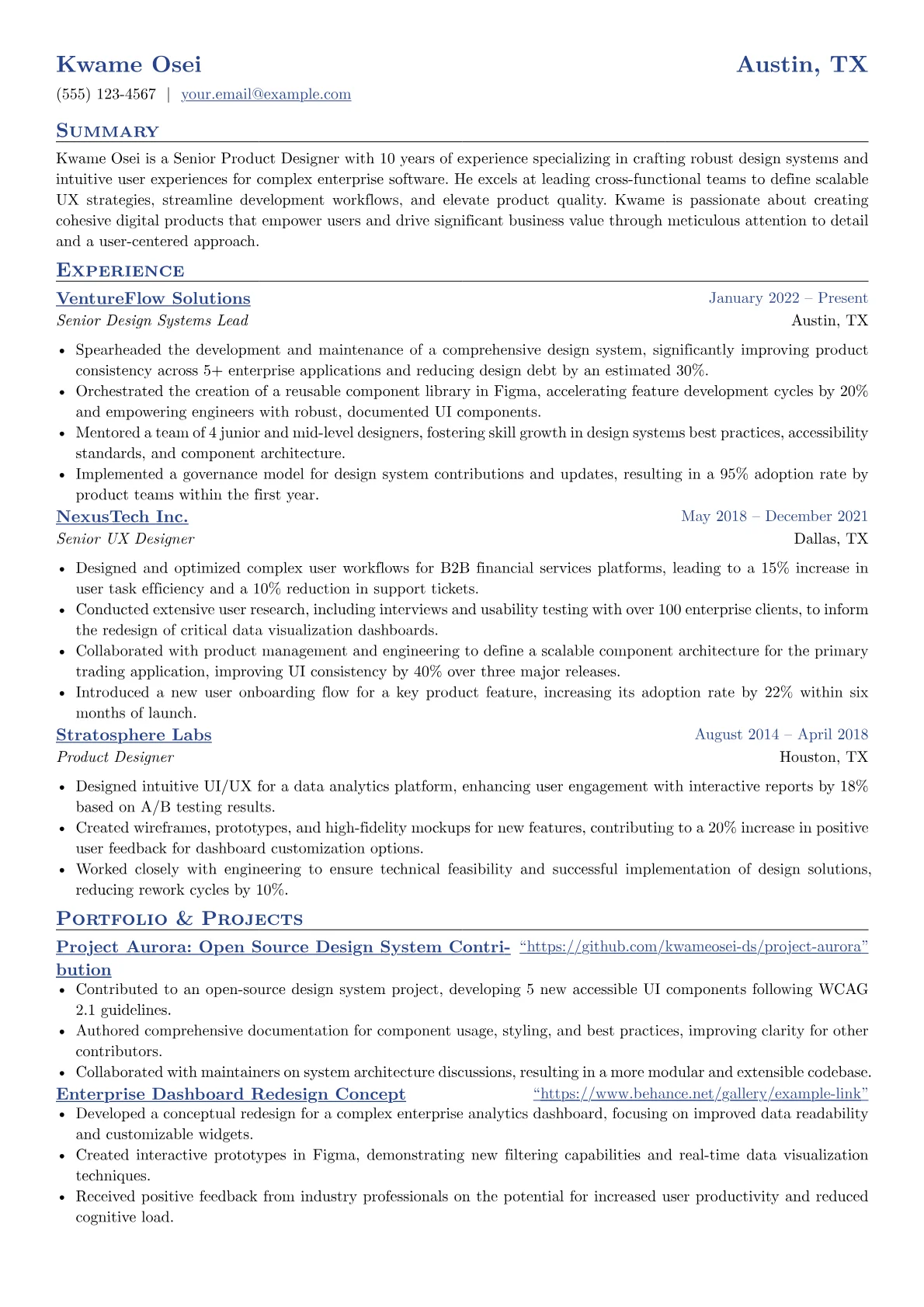 Senior Designer resume example, Senior Designer - Design, page 1
