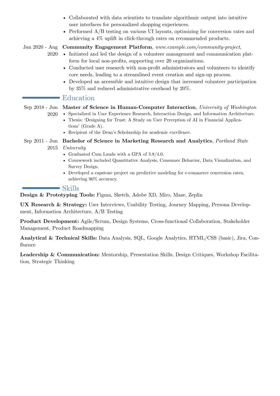 Senior Designer resume example, Career changer, page 2