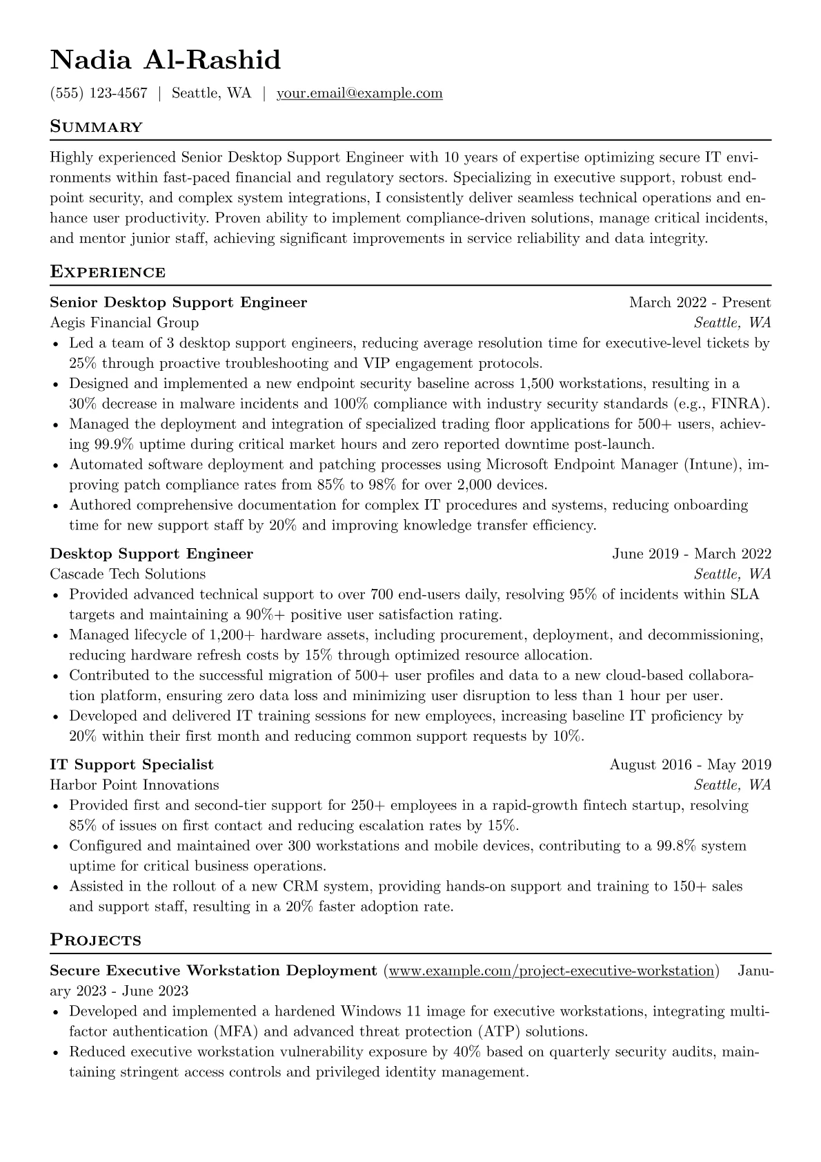 Senior Desktop Support Engineer resume example, Senior Desktop Support, page 1