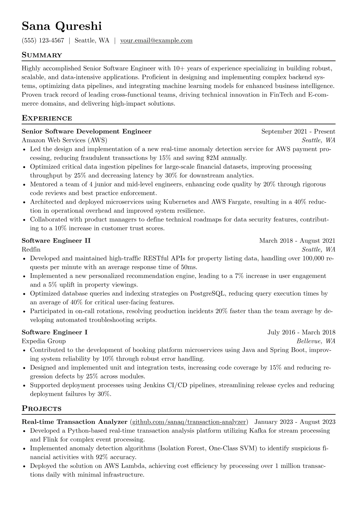 Senior Developer resume example, Senior Developer - Data, page 1