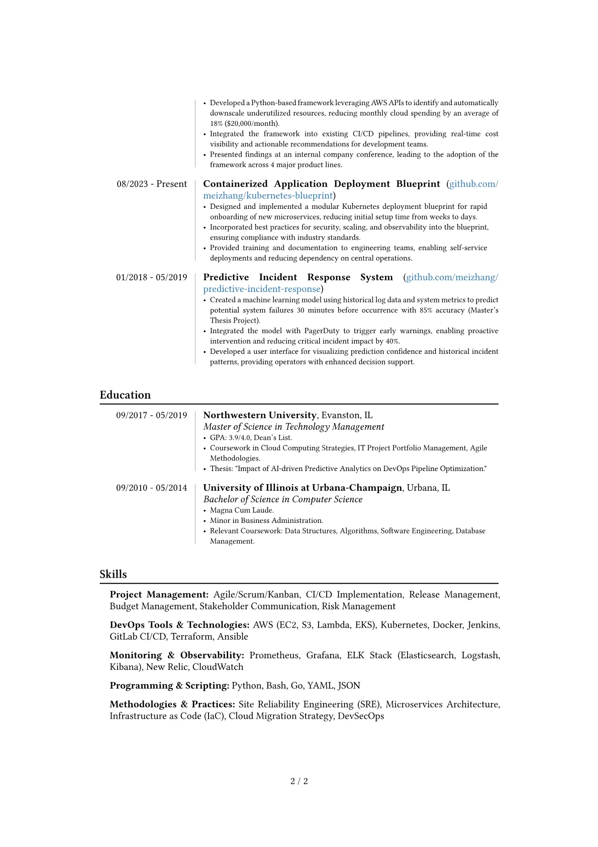 Senior DevOps Project Manager resume example, Career changer, page 2