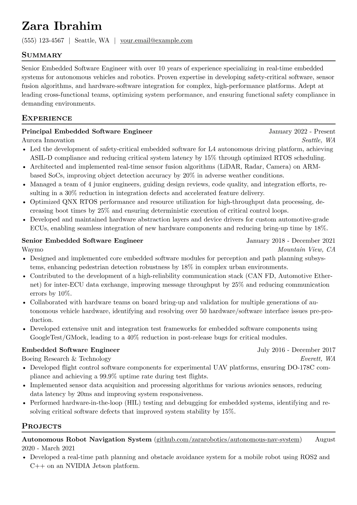 Senior Embedded Software Engineer resume example, Programming Languages, page 1