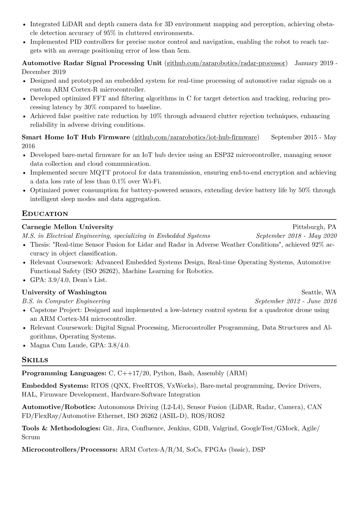 Senior Embedded Software Engineer resume example, Programming Languages, page 2