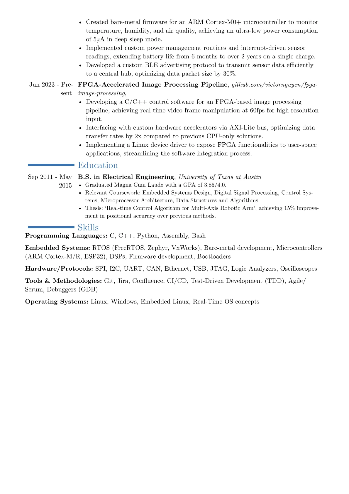 Senior Embedded Software Engineer resume example, Career changer, page 2