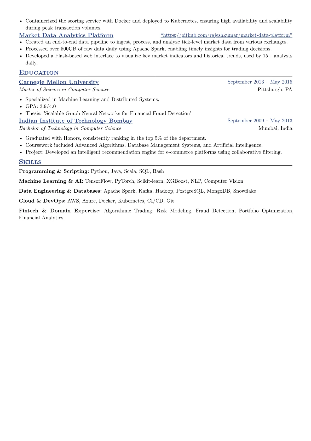 Senior Engineer resume example, Fintech AI/ML Specialist, page 2