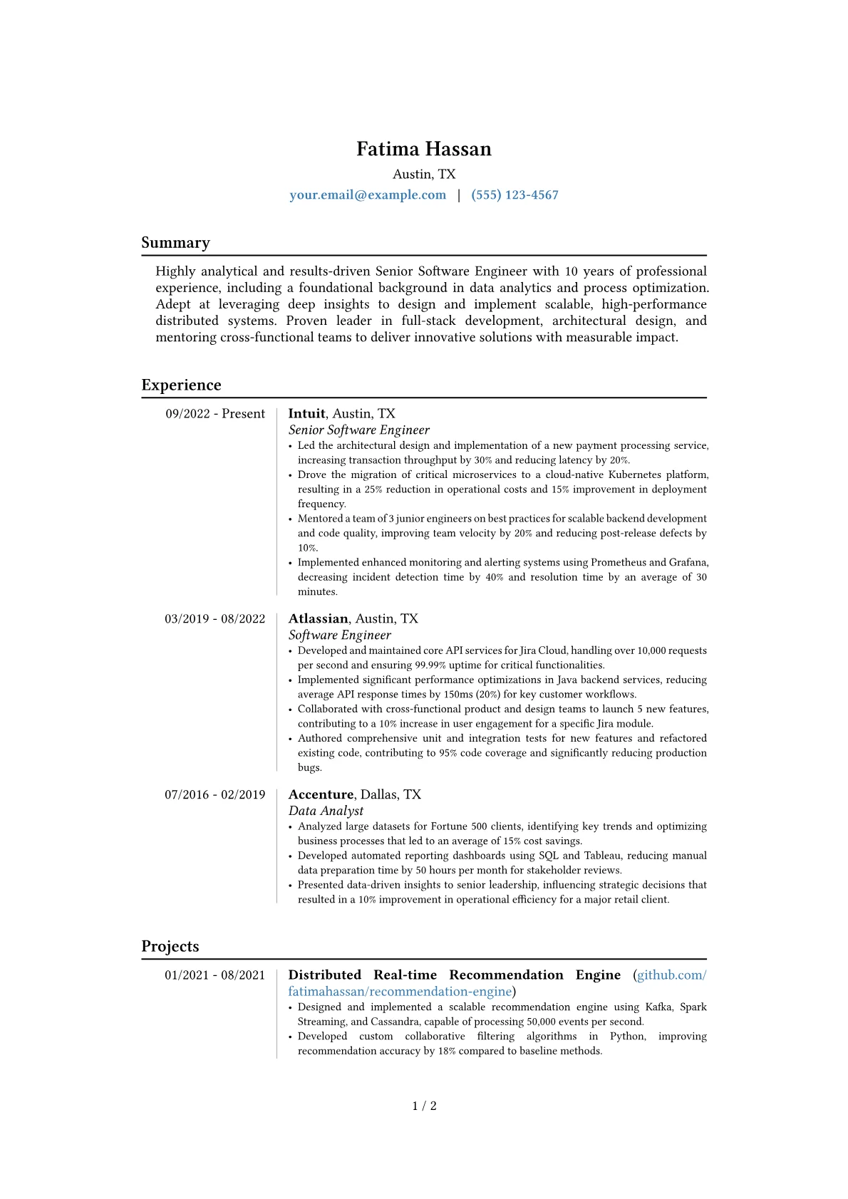 Senior Engineer resume example, Career changer, page 1