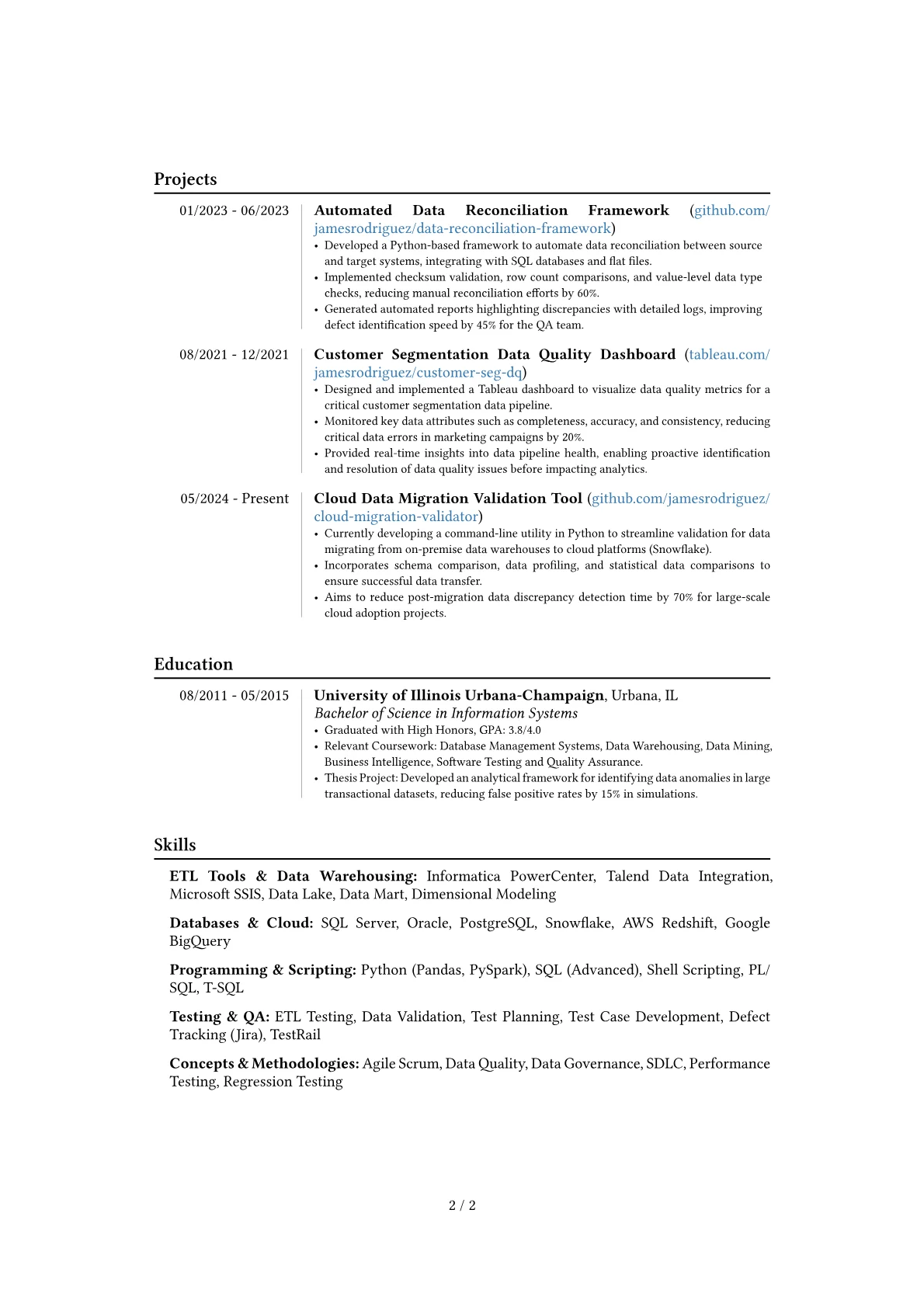 Senior ETL Tester resume example, Career changer, page 2