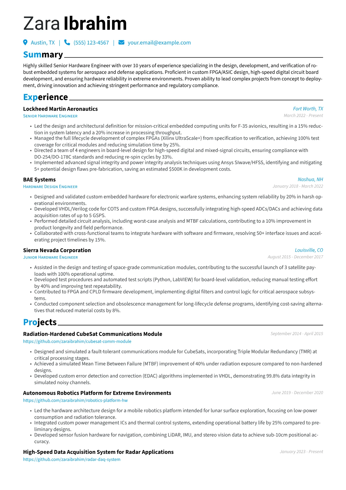 Senior Hardware Engineer resume example, Senior Hardware Engineer, page 1