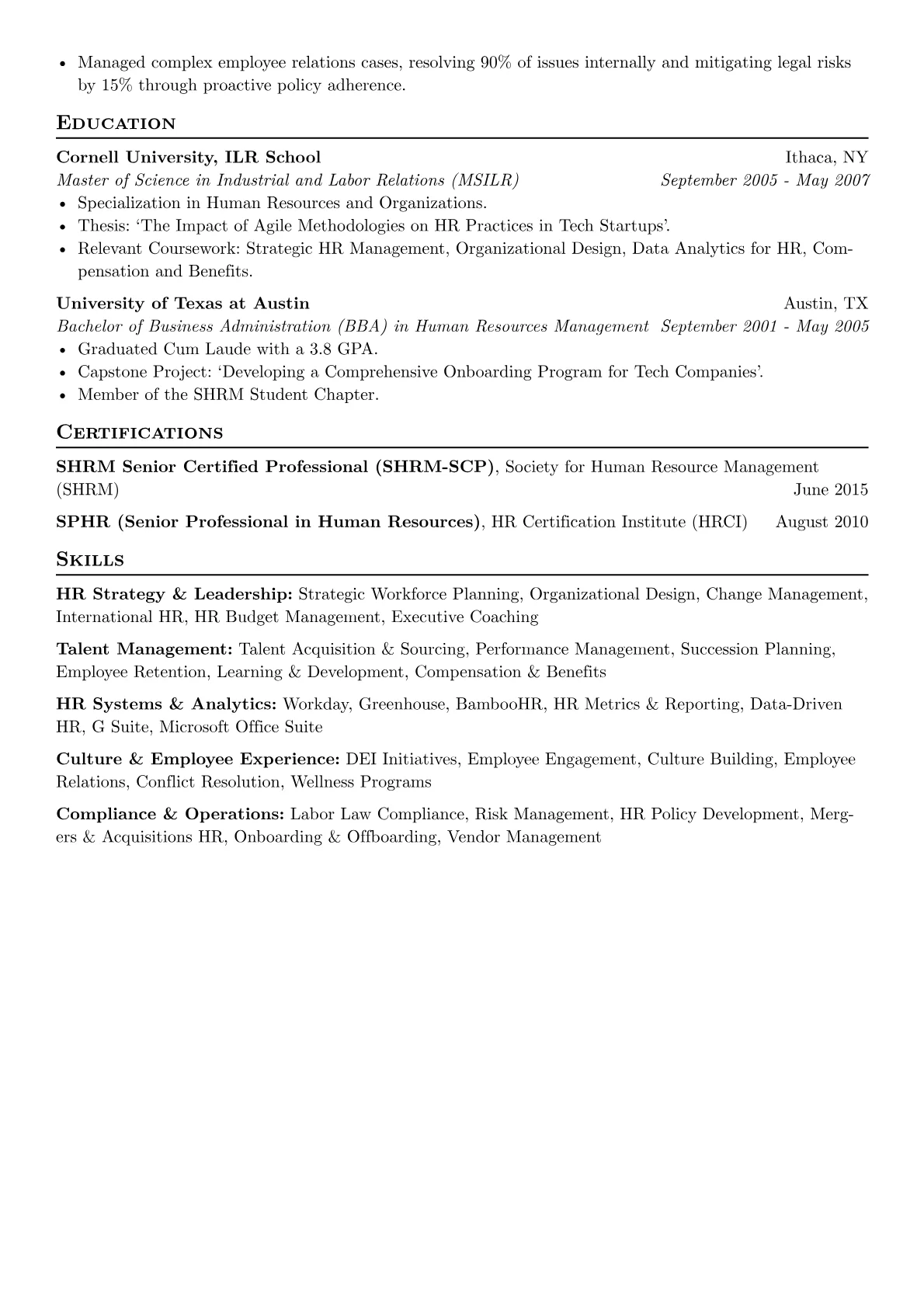 Senior Human Resources Executive resume example, Executive - Tech Scale-up, page 2