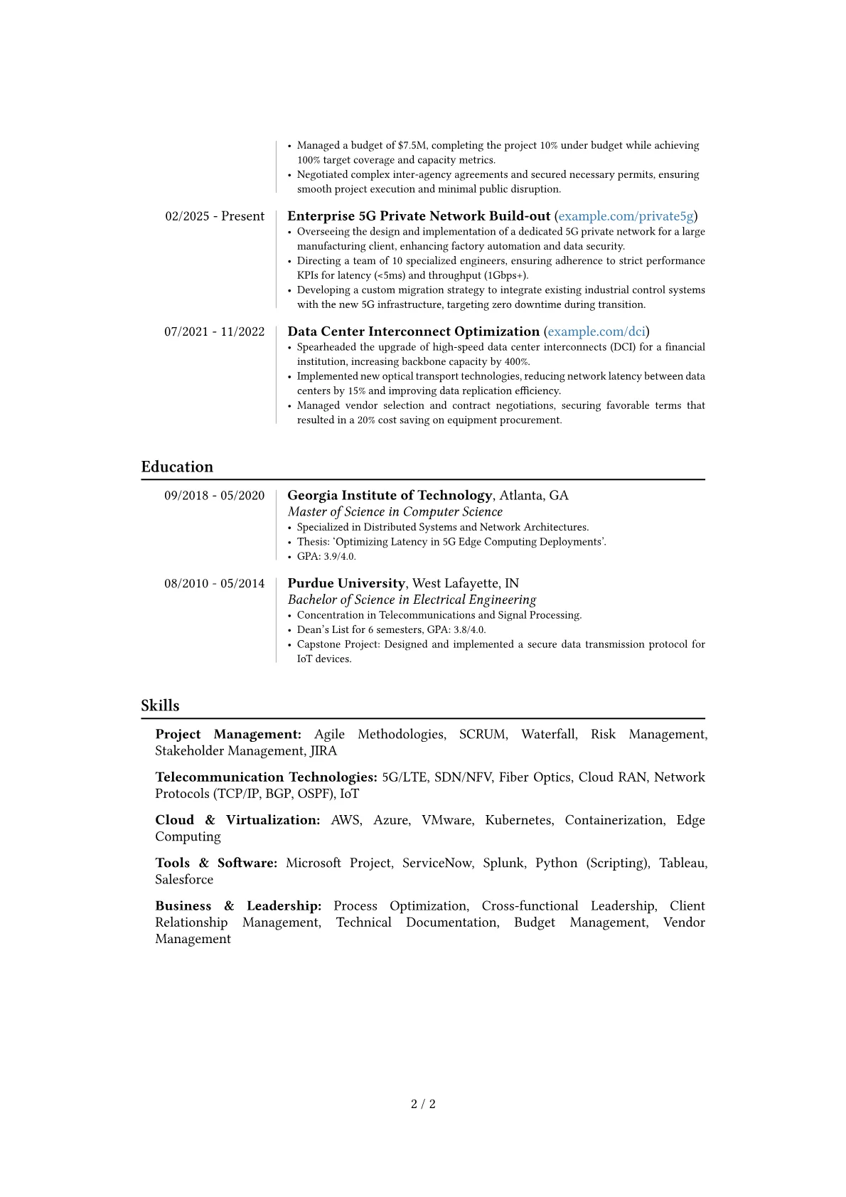 Senior Implementation Manager Telecommunication resume example, Career changer, page 2
