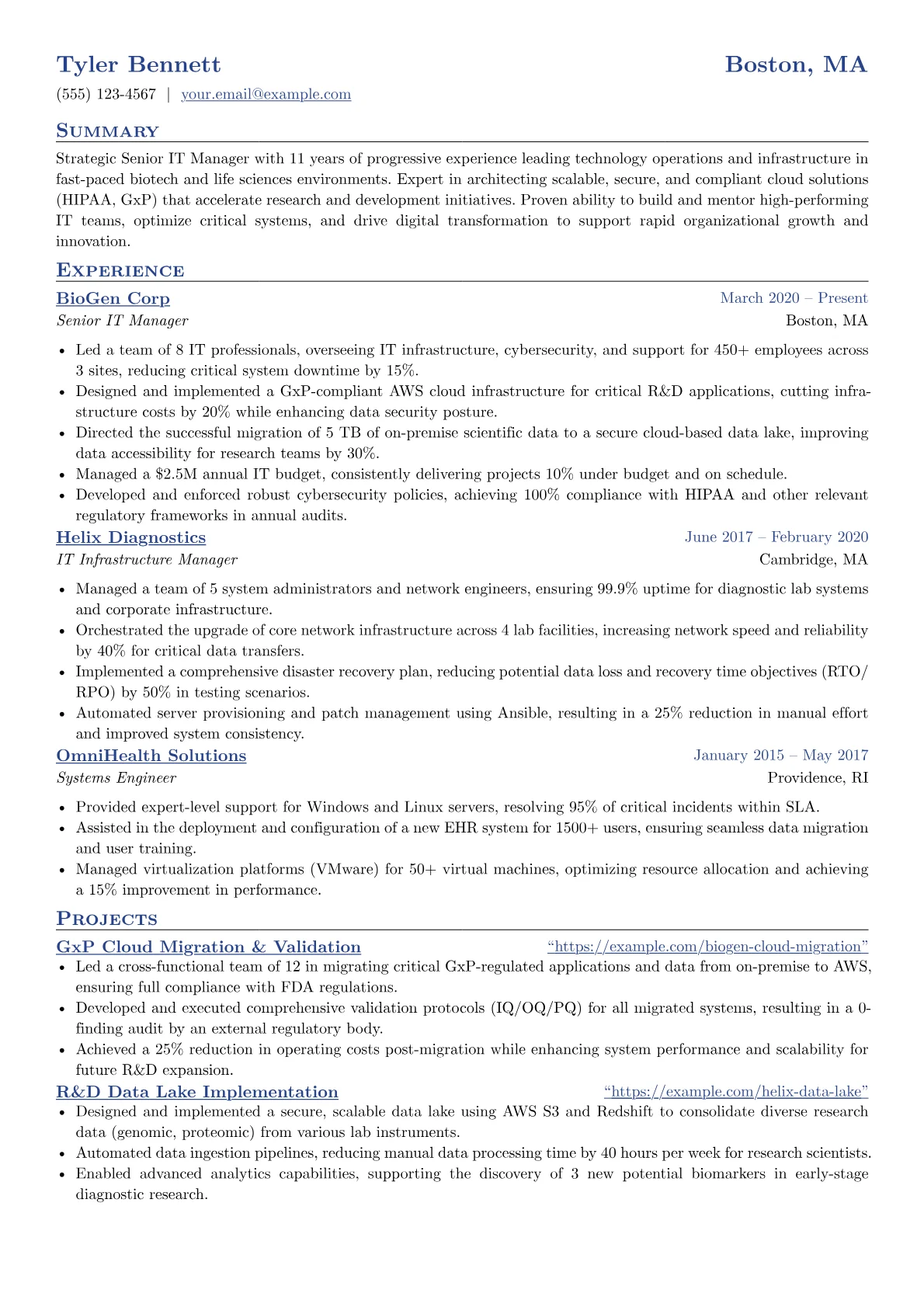 Senior IT Manager resume example, Senior IT Manager, page 1