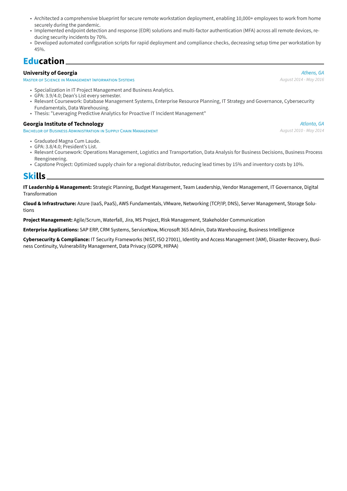 Senior IT Manager resume example, Career changer, page 2