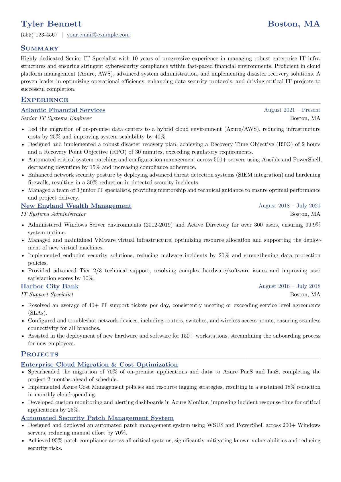 Senior IT Specialist resume example, Senior IT Specialist, page 1