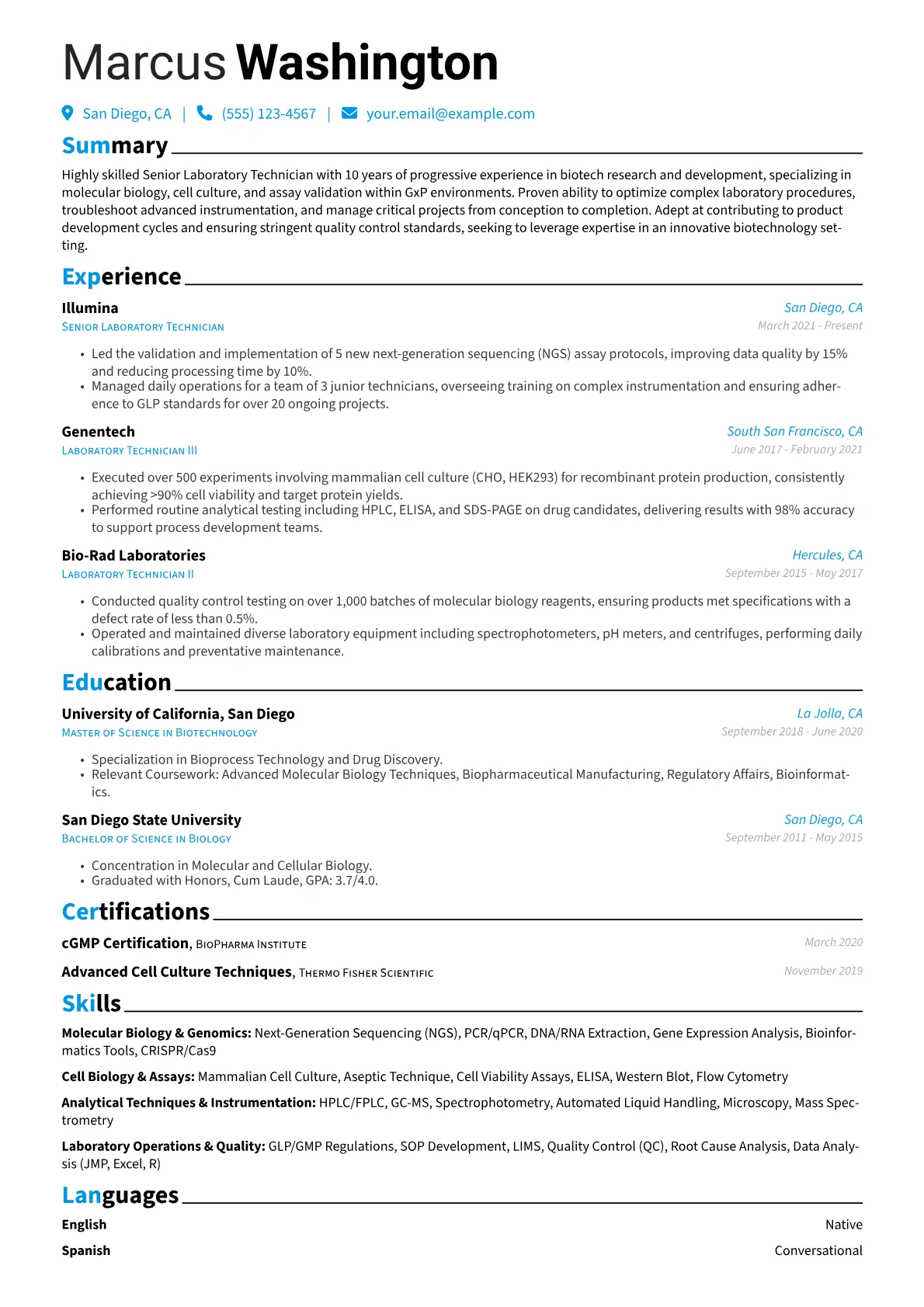 Senior Laboratory Technician resume example, Senior Laboratory, page 1