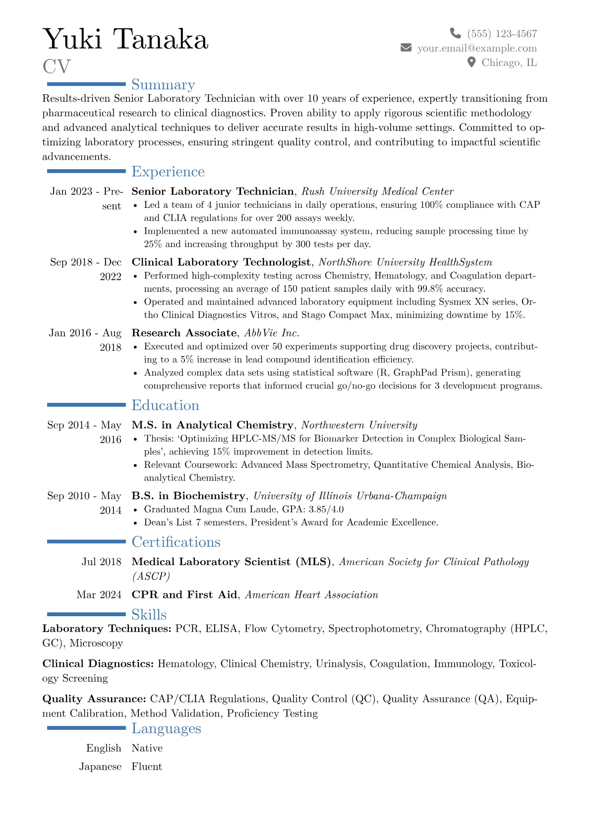 Senior Laboratory Technician resume example, Career changer, page 1