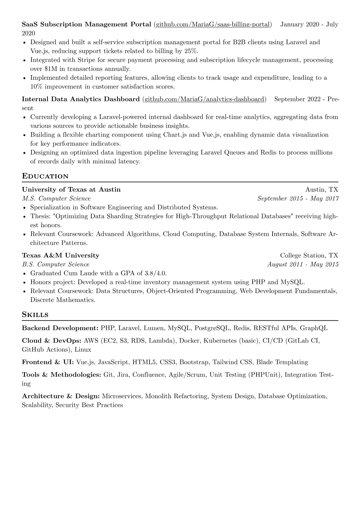 Senior Laravel Developer resume example, Senior Laravel Developer, page 2
