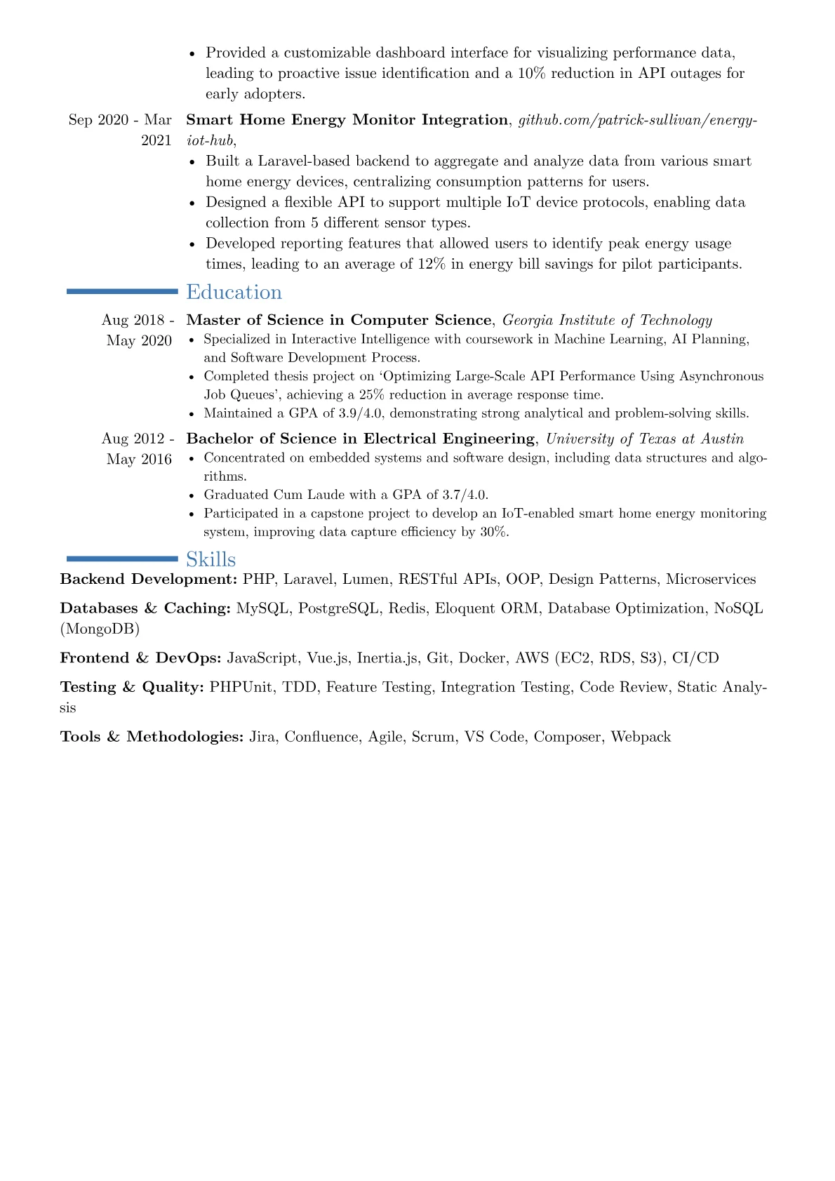 Senior Laravel Developer resume example, Career changer, page 2
