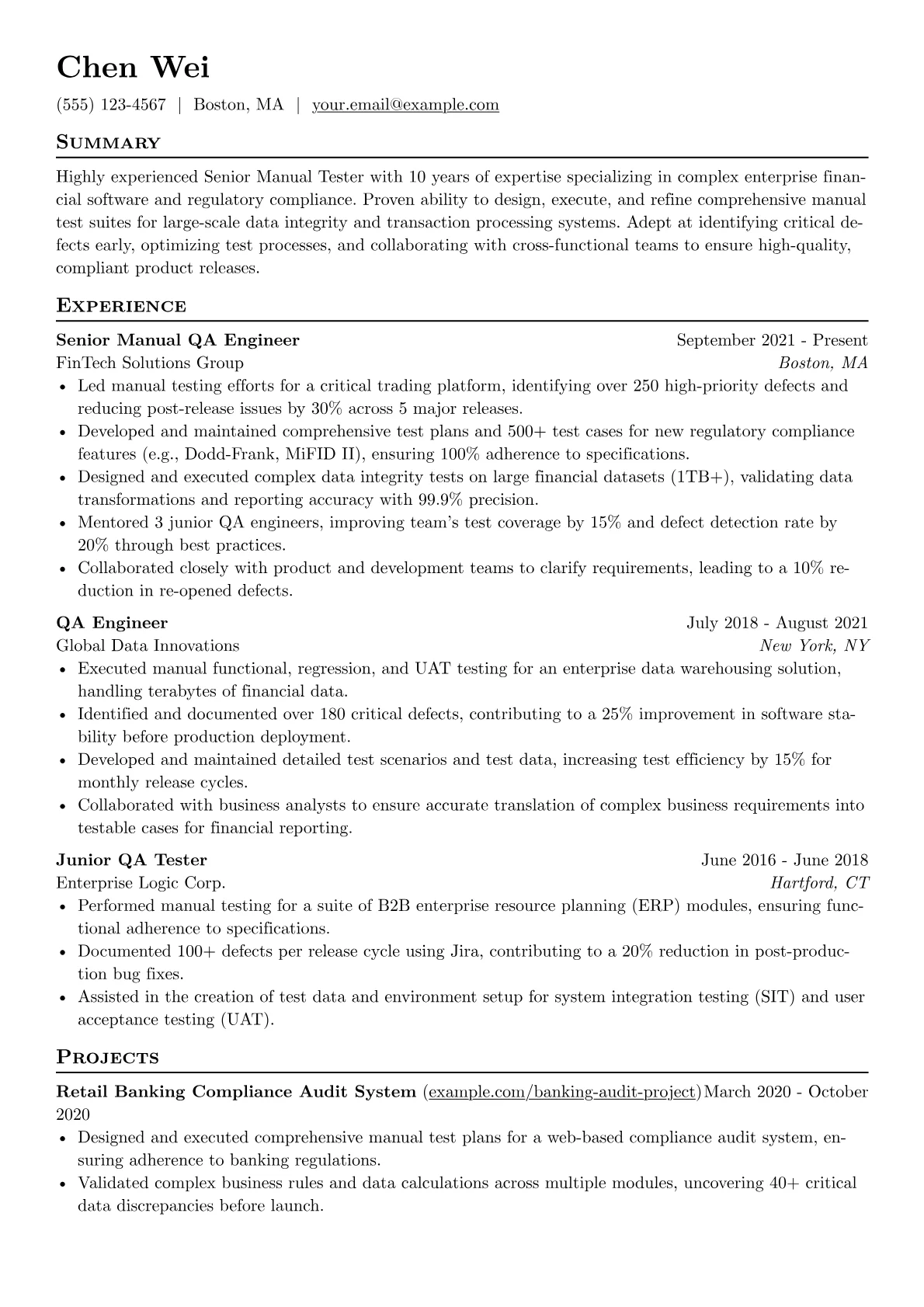 Senior Manual Tester resume example, Senior Manual Tester, page 1