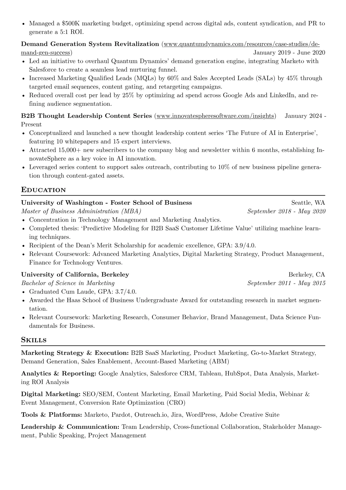 Senior Marketing Manager resume example, Senior Marketing Manager, page 2