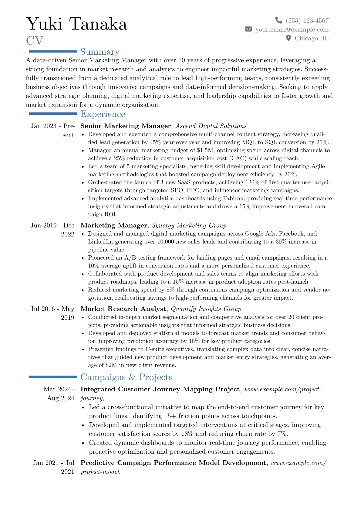 Senior Marketing Manager resume example, Career changer, page 1
