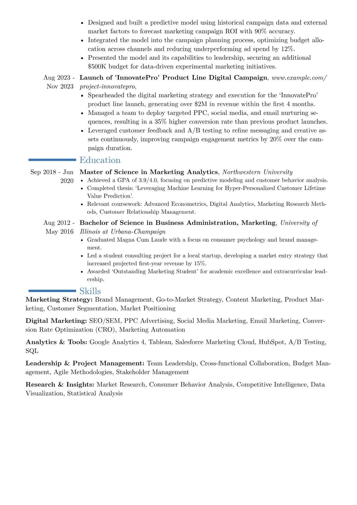 Senior Marketing Manager resume example, Career changer, page 2