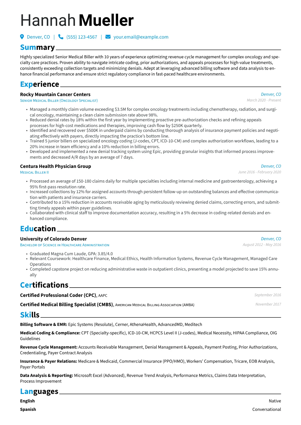 Senior Medical Biller resume example, Senior Medical Biller, page 1