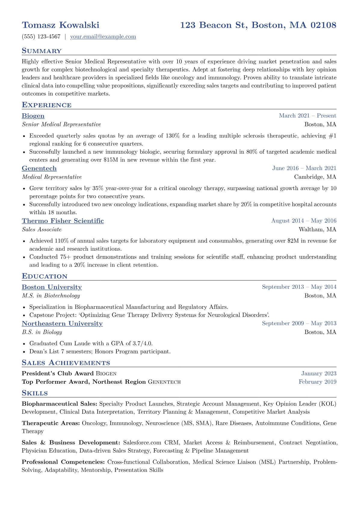 Senior Medical Representative resume example, Senior Medical, page 1