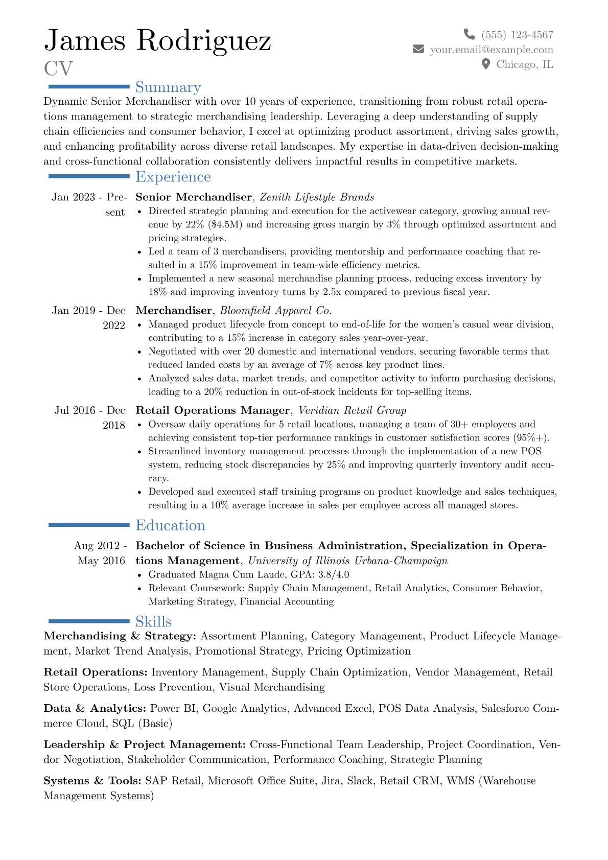 Senior Merchandiser resume example, Career changer, page 1
