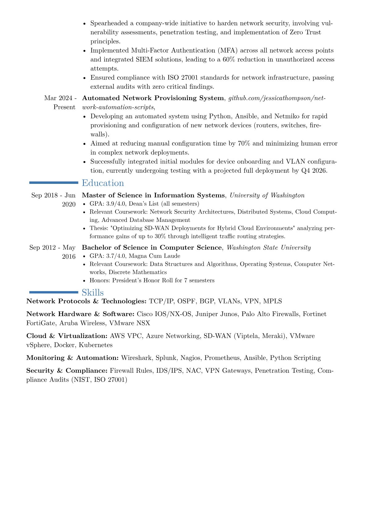 Senior Network Administrator resume example, Career changer, page 2