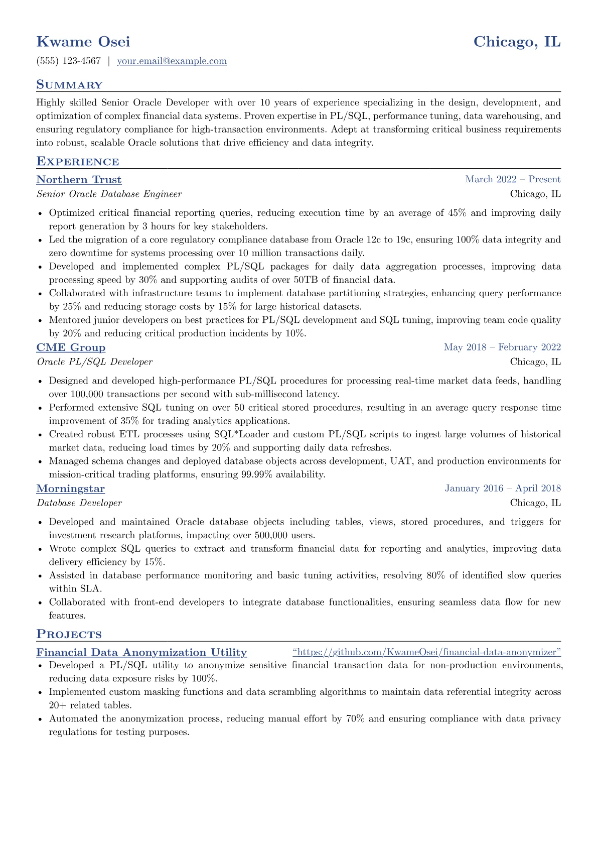 Senior Oracle Developer resume example, Senior Oracle Developer, page 1